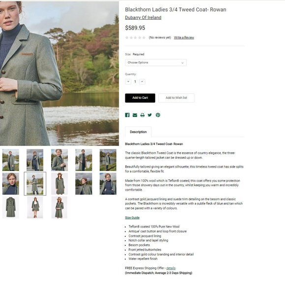 Weavers of Ireland Blackthorn Ladies 3/4 Tweed Coat- Rowan Size L (US 10) - Picture 7 of 11